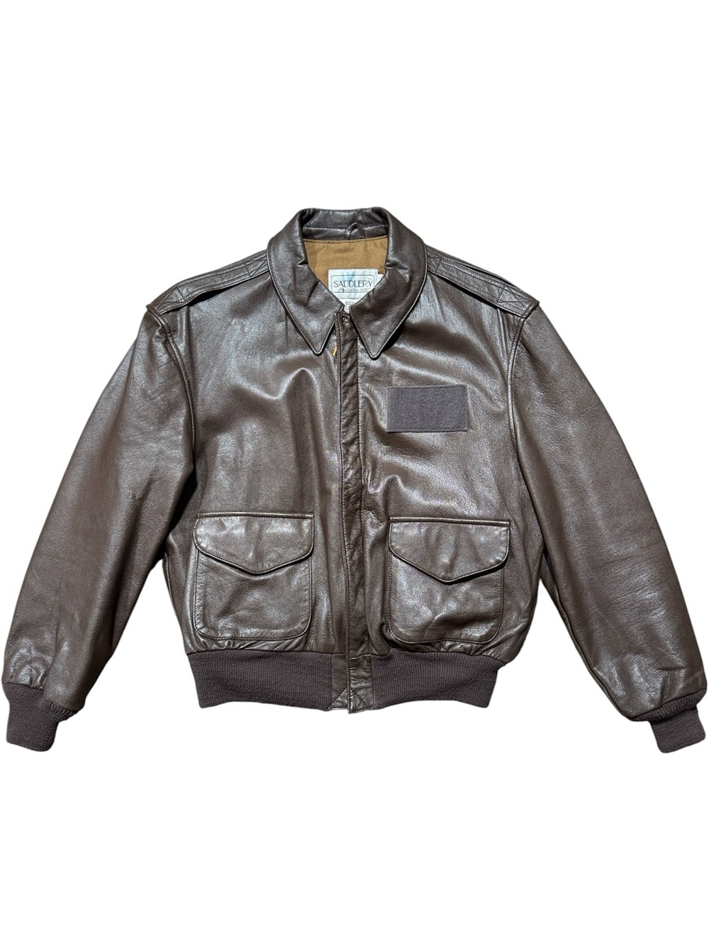 Vintage Saddlery Brown Leather Men’s Bomber Jacket 44S